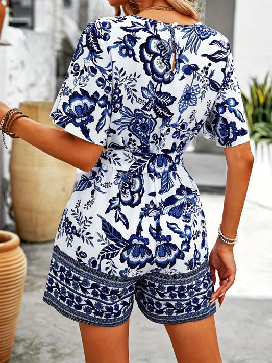 Women's V Neck Short Sleeve Jumpsuit