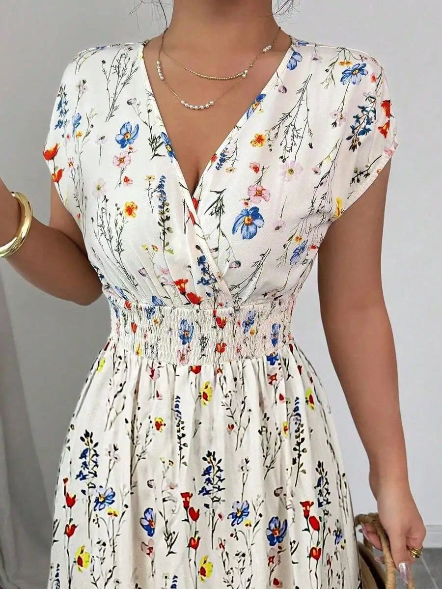 Women's Ditsy Floral V-Neck Sleeveless Dress
