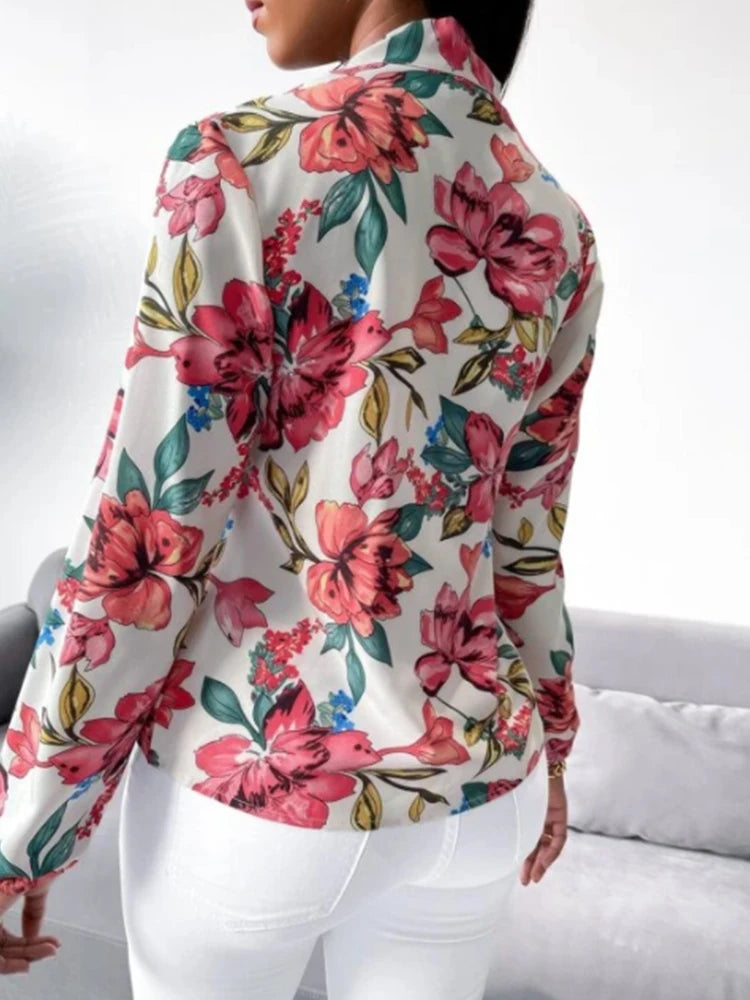 Women's Floral Print Bow Tie Shirt