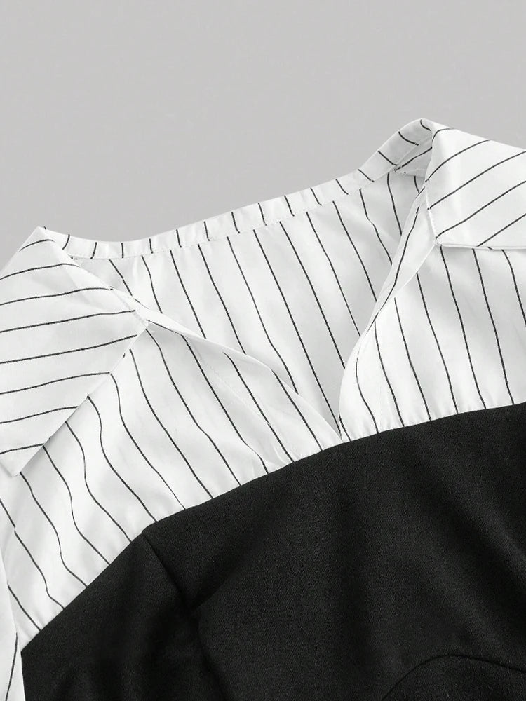 Women's Striped Spliced Lapel Shirt