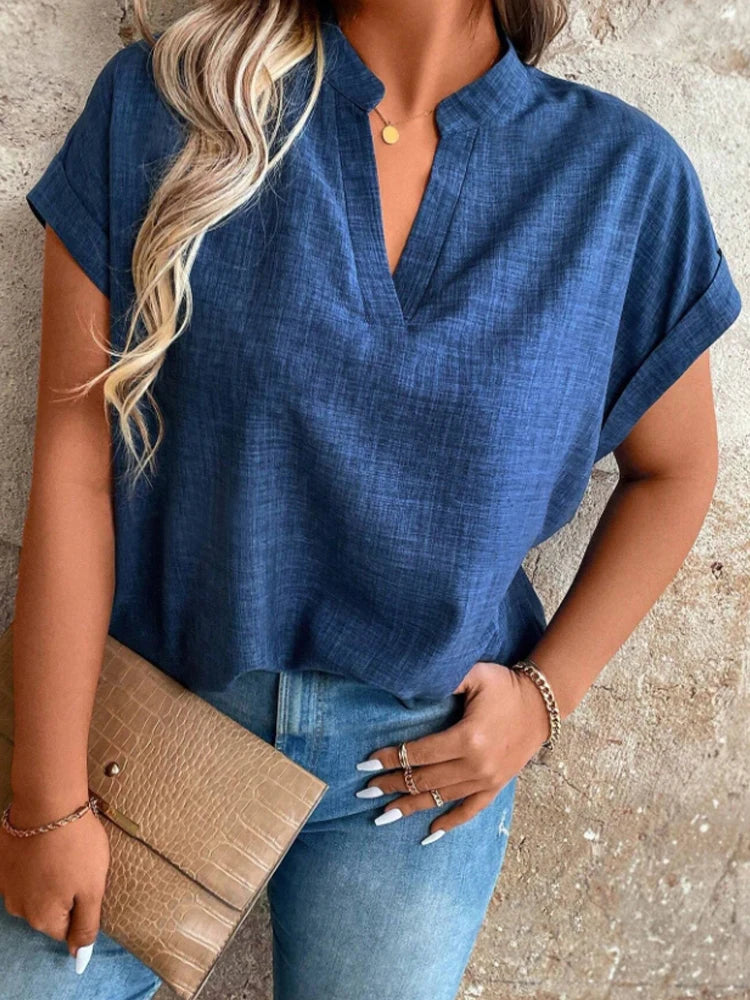 Notched V-Neck and Batwing Sleeves