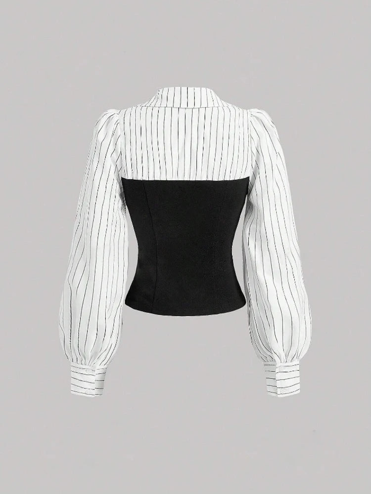 Women's Striped Spliced Lapel Shirt