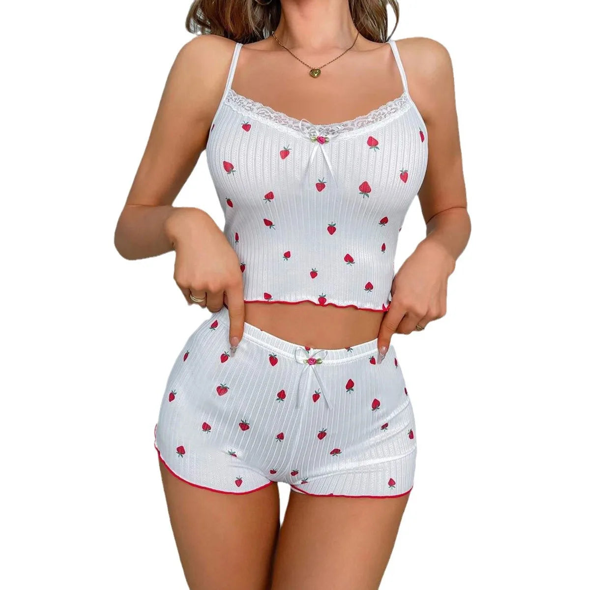 Women's Lace Trim Sleeveless Pajamas Set