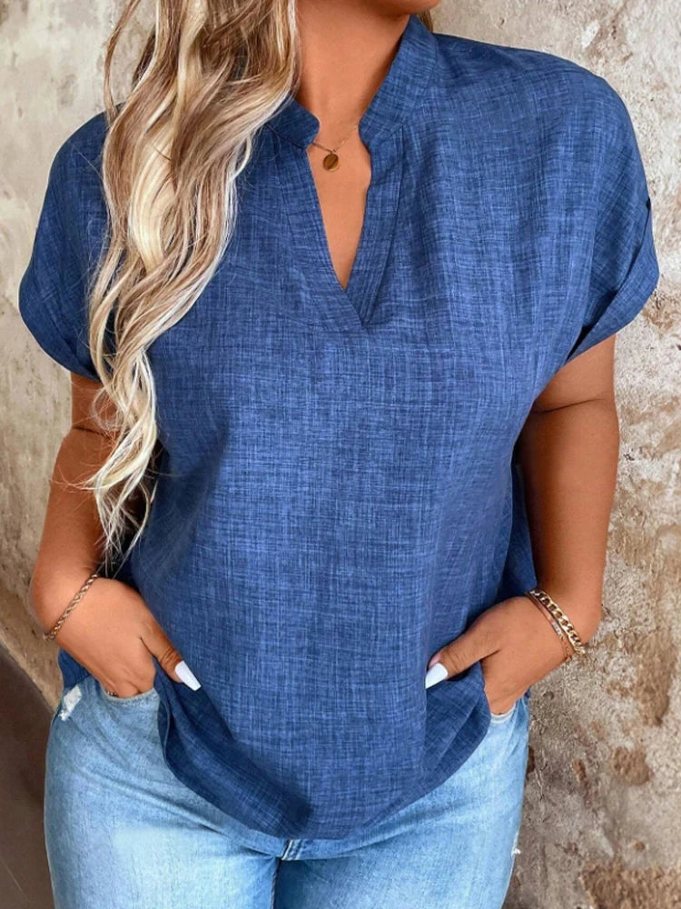 Notched V-Neck and Batwing Sleeves